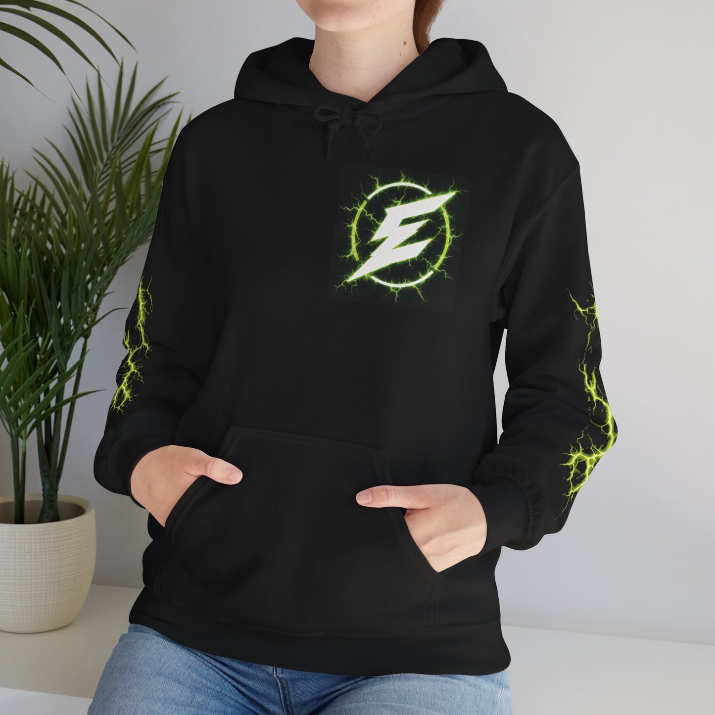 Epic Lightning Hoodie – 'EPIC' Logo Black Hooded Sweatshirt with Neon Green Lightning Sleeves