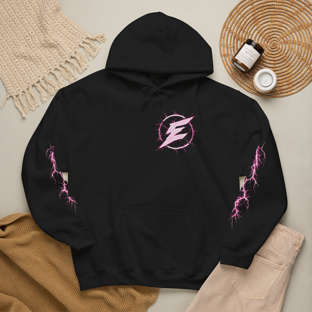 Epic Lightning Hoodie – 'EPIC' Logo Black Hooded Sweatshirt with Neon Pink Lightning Sleeves