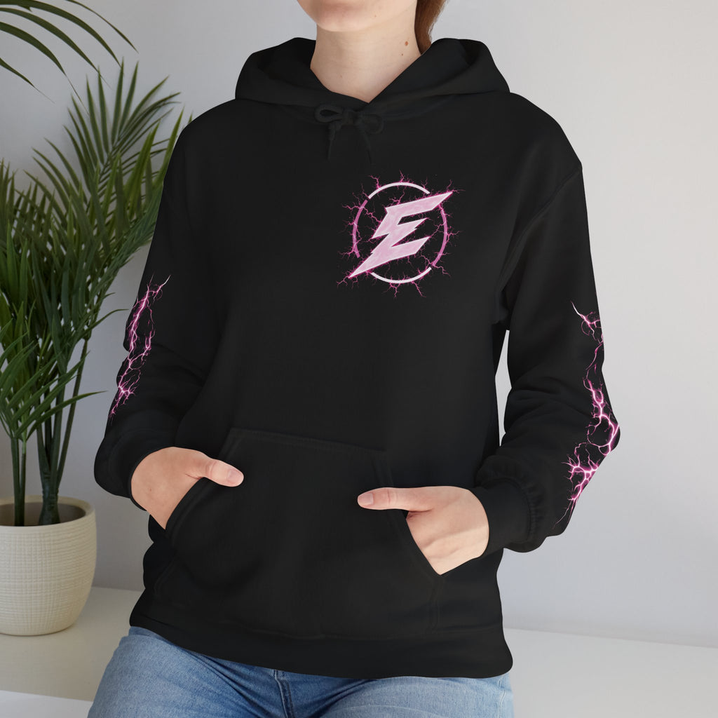 Epic Lightning Hoodie – 'EPIC' Logo Black Hooded Sweatshirt with Neon Pink Lightning Sleeves