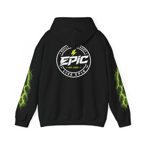 Epic Lightning Hoodie – 'EPIC' Logo Black Hooded Sweatshirt with Neon Green Lightning Sleeves