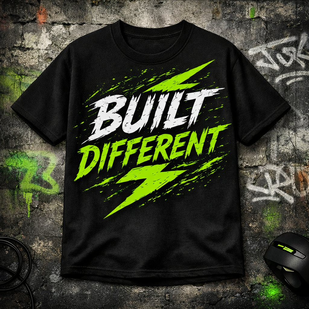 Built Different T-Shirt – Electric Green Lightning Graphic Tee