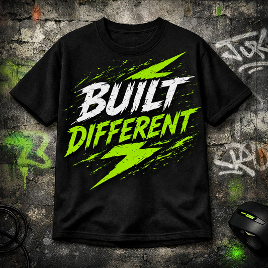 Built Different T-Shirt – Electric Green Lightning Graphic Tee