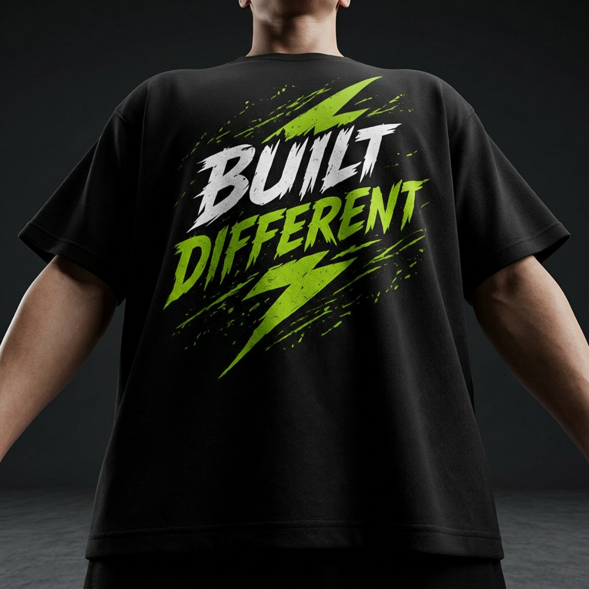 Built Different T-Shirt – Electric Green Lightning Graphic Tee