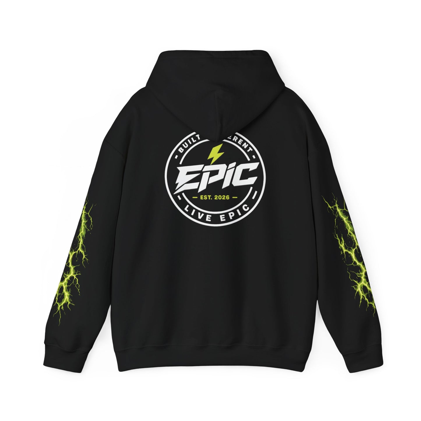 Epic Lightning Hoodie – 'EPIC' Logo Black Hooded Sweatshirt with Neon Green Lightning Sleeves