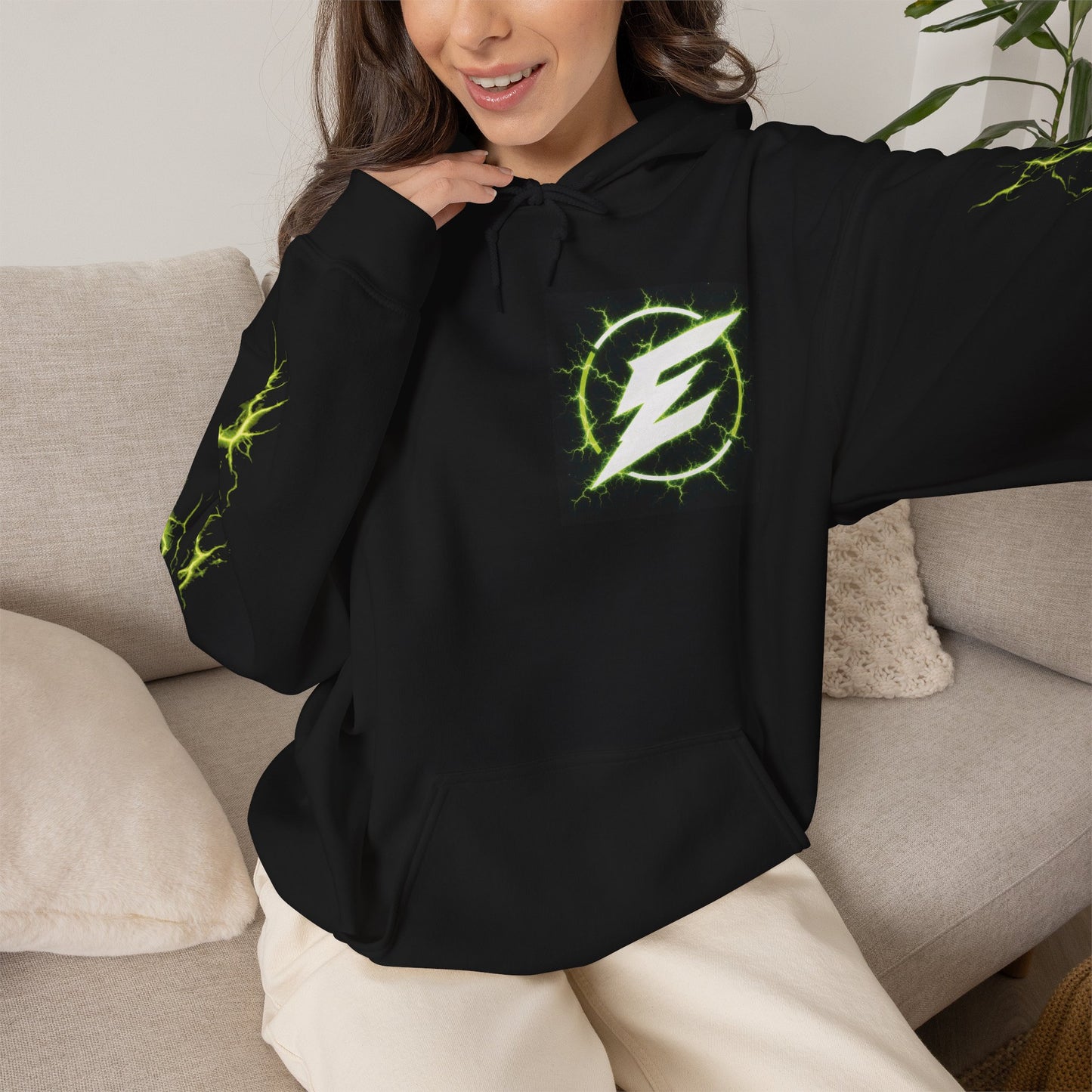 Epic Lightning Hoodie – 'EPIC' Logo Black Hooded Sweatshirt with Neon Green Lightning Sleeves