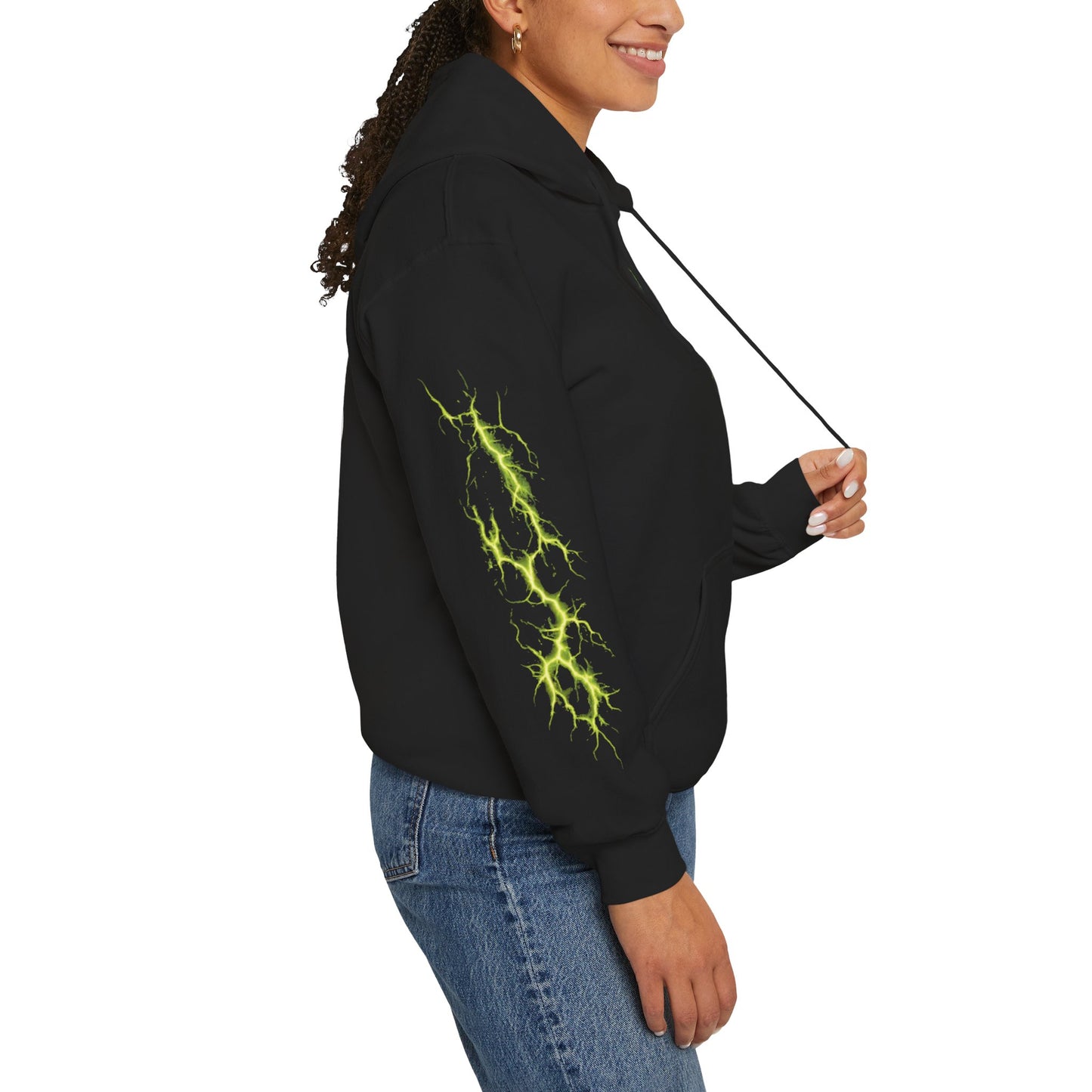 Epic Lightning Hoodie – 'EPIC' Logo Black Hooded Sweatshirt with Neon Green Lightning Sleeves