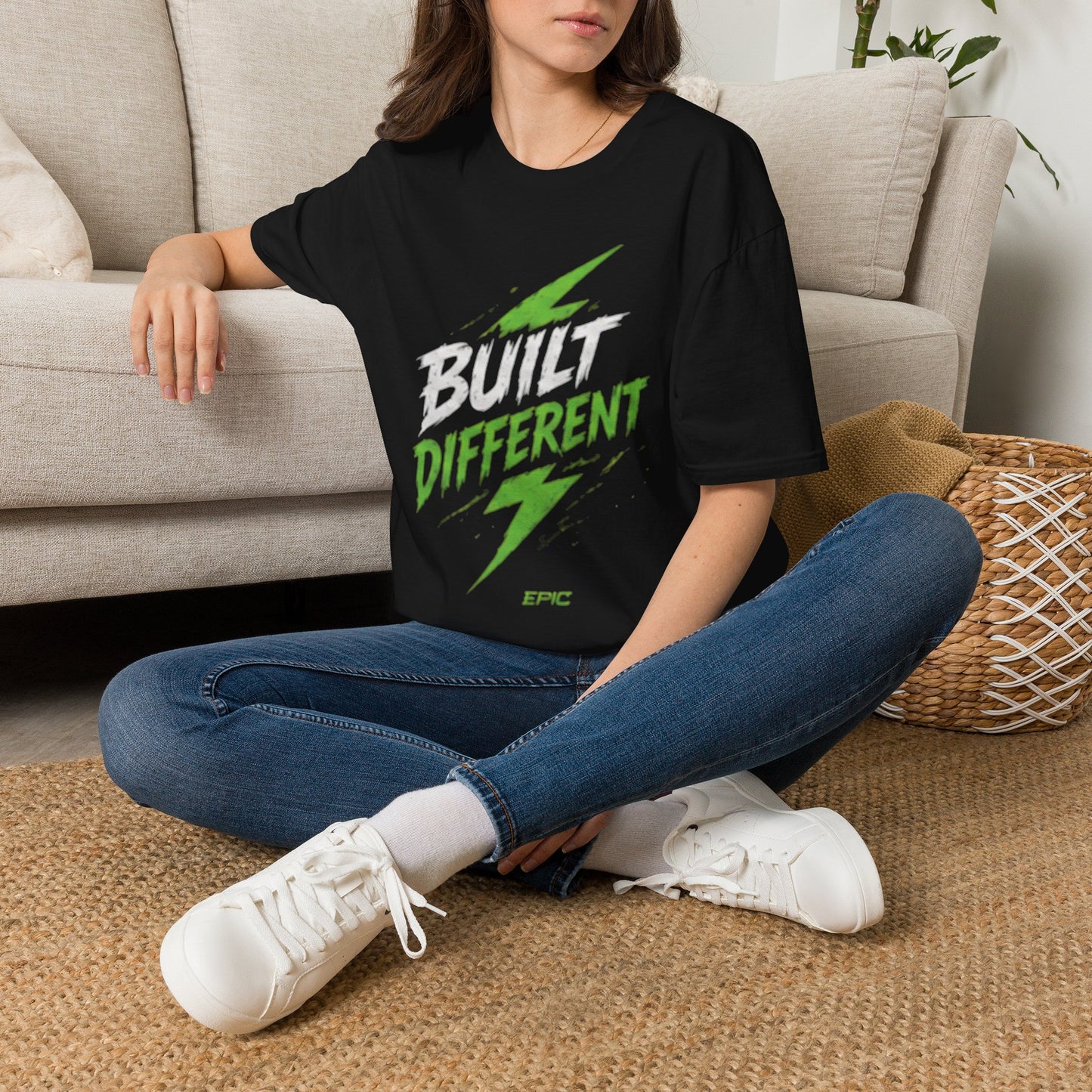 Built Different T-Shirt – Electric Green Lightning Graphic Tee