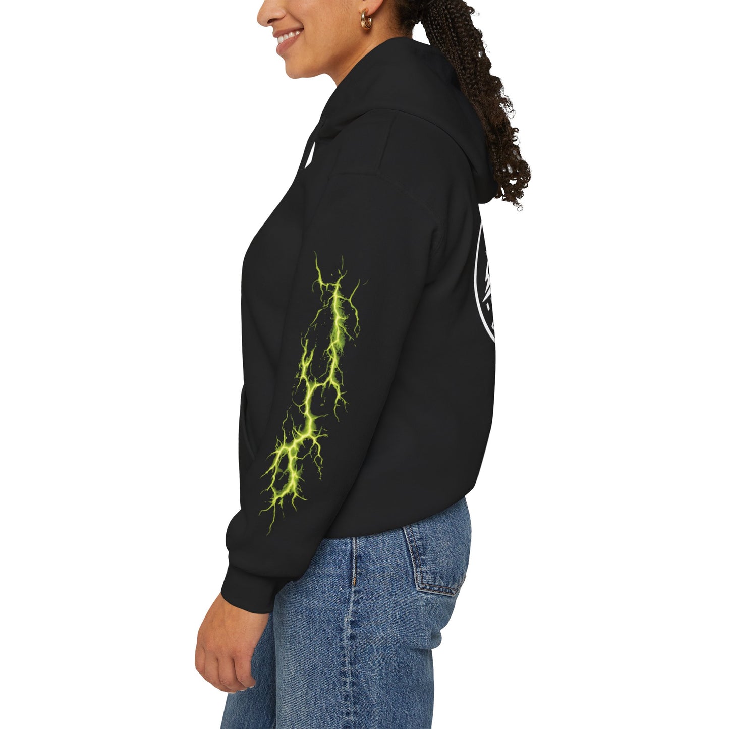 Epic Lightning Hoodie – 'EPIC' Logo Black Hooded Sweatshirt with Neon Green Lightning Sleeves