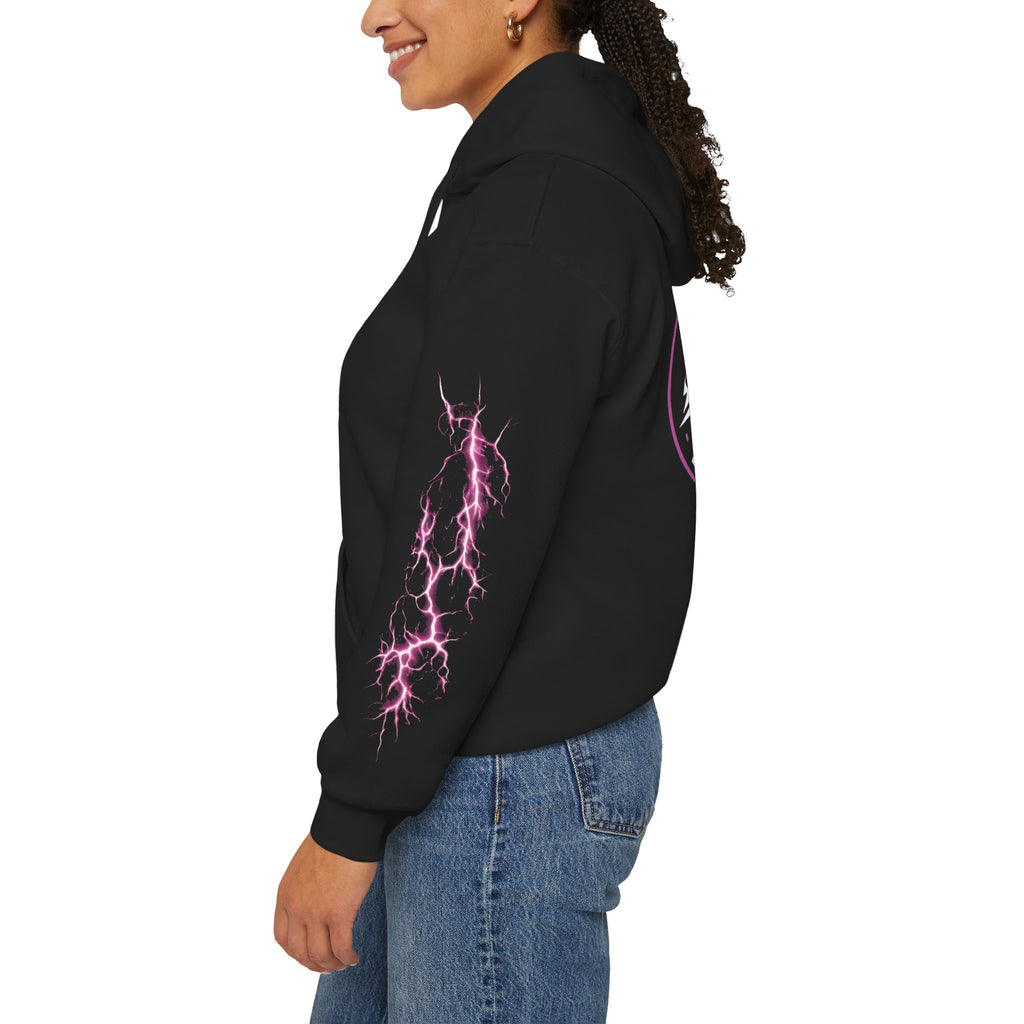 Epic Lightning Hoodie – 'EPIC' Logo Black Hooded Sweatshirt with Neon Pink Lightning Sleeves