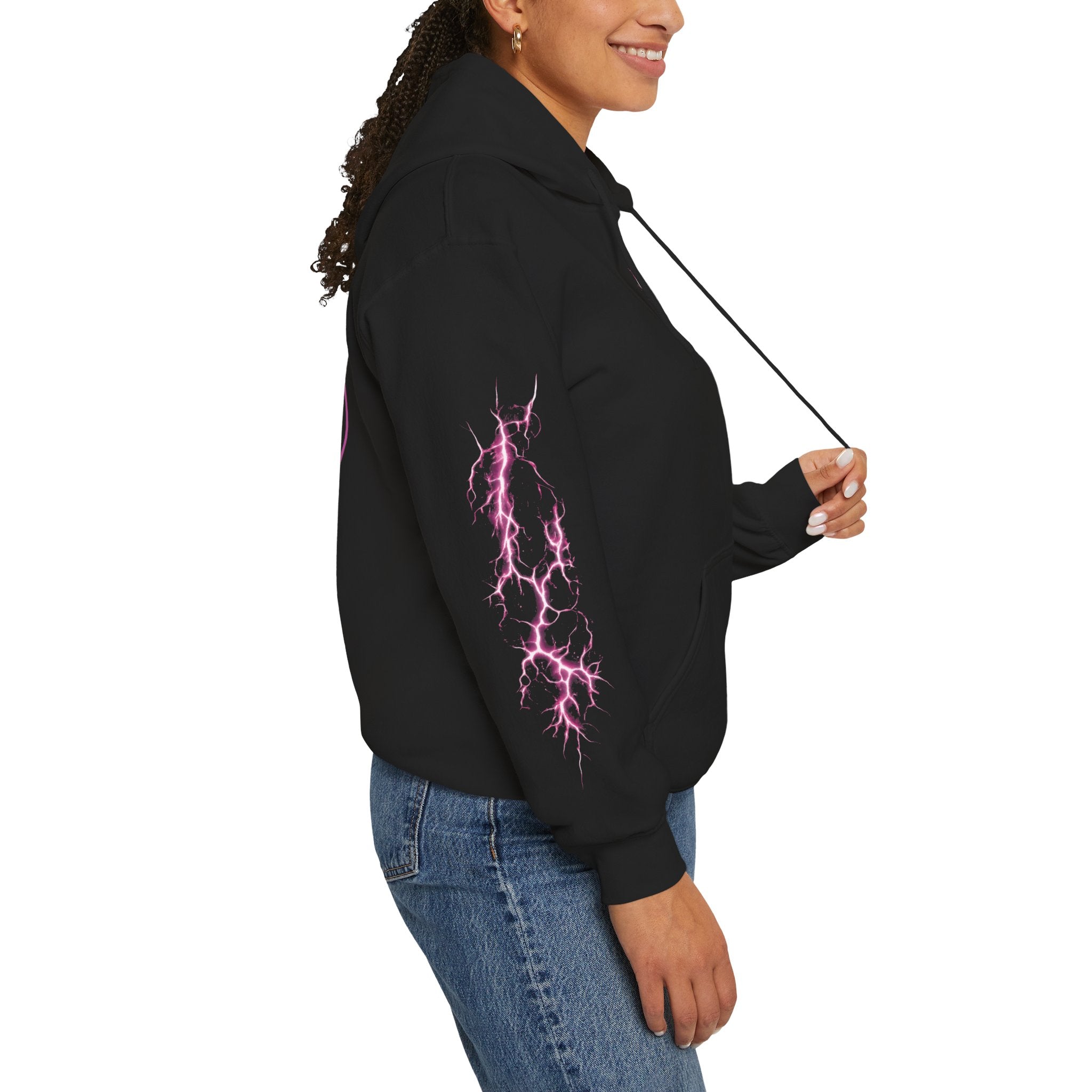 Epic Lightning Hoodie – 'EPIC' Logo Black Hooded Sweatshirt with Neon Pink Lightning Sleeves